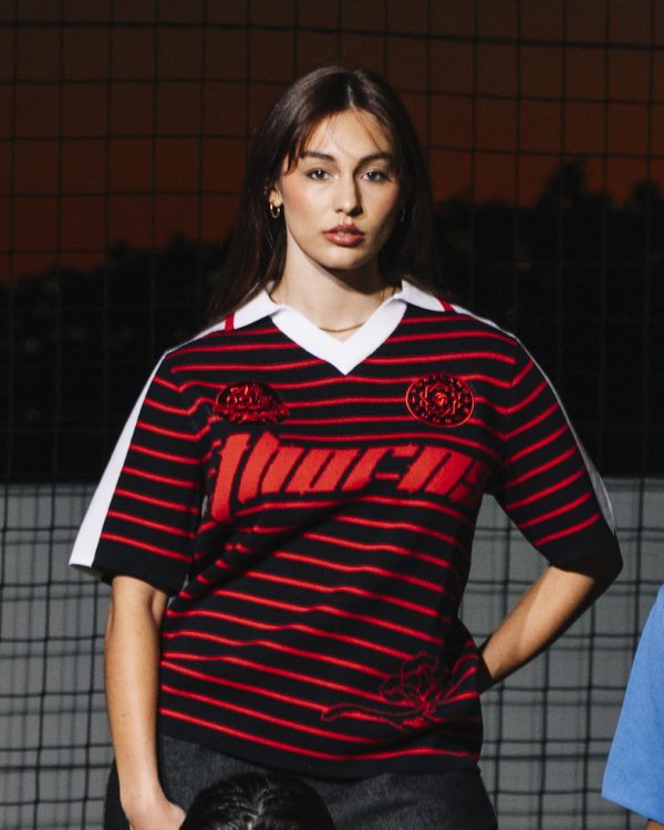 Model wearing Portland Thorns Dead Dirt boutique jersey